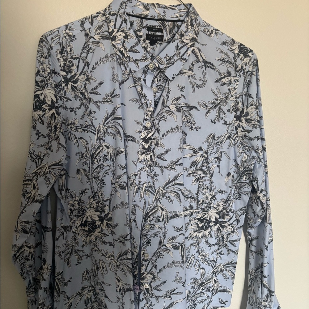 Talbots Blue and Black Floral Blouse